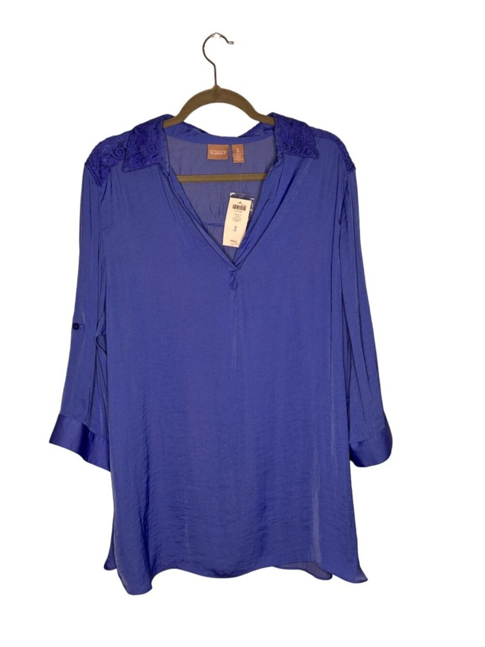 NWT Chico's blue lace detail blouse size XL/16 Office Career Capsule Minimalist